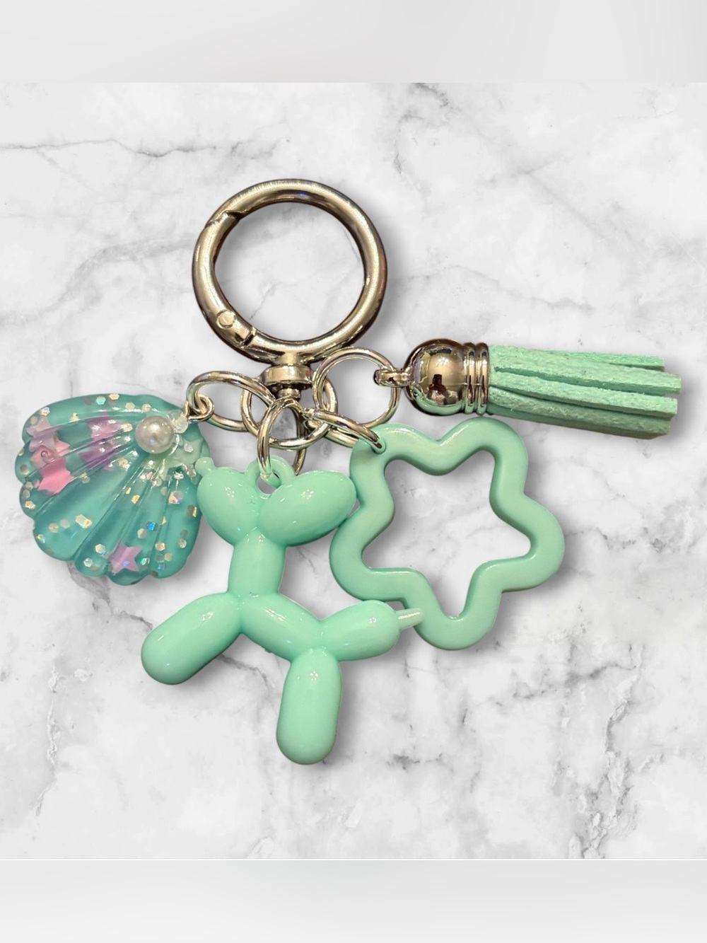 Mint Green Balloon Dog Keychain with Shell Charm